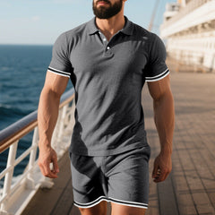 Male Color Blocking Sports And Leisure Teen T-shirt Suit - TikTopia