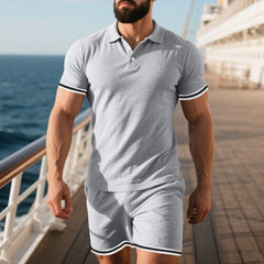 Male Color Blocking Sports And Leisure Teen T-shirt Suit - TikTopia