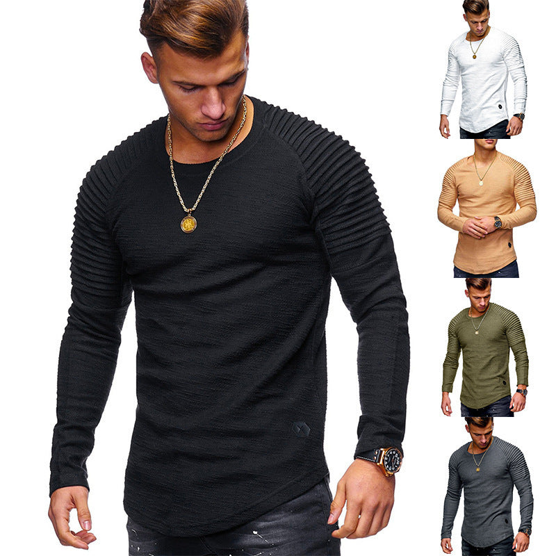 Men's Solid Color Slim Fit Round Neck Long Sleeves T-shirt Personality - TikTopia