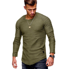 Men's Solid Color Slim Fit Round Neck Long Sleeves T-shirt Personality - TikTopia