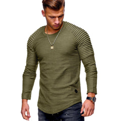 Men's Solid Color Slim Fit Round Neck Long Sleeves T-shirt Personality - TikTopia