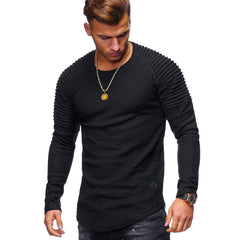 Men's Solid Color Slim Fit Round Neck Long Sleeves T-shirt Personality - TikTopia