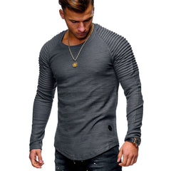 Men's Solid Color Slim Fit Round Neck Long Sleeves T-shirt Personality - TikTopia