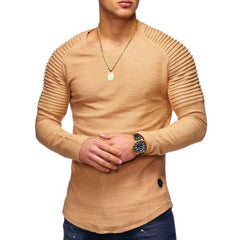 Men's Solid Color Slim Fit Round Neck Long Sleeves T-shirt Personality - TikTopia