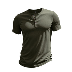 Muscle Bamboo Retro Henley Shirt Short Sleeve - TikTopia