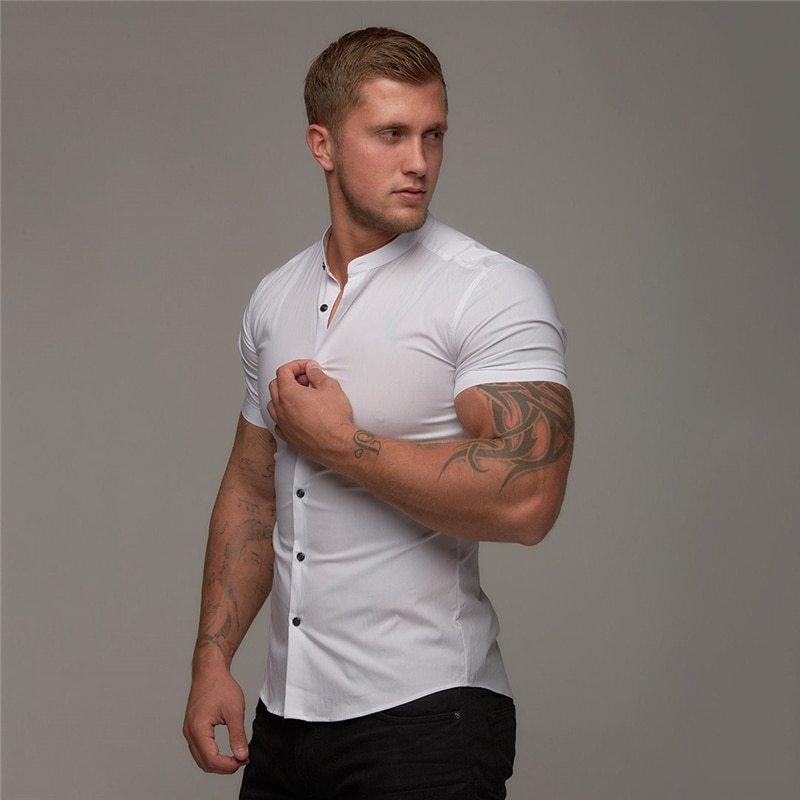 New Summer Shirt  Fitness Clothing Cotton Tops Short Sleeve Sports Shirts Brand Mens Short Cool Casual Fashion Breathable Shirt - TikTopia