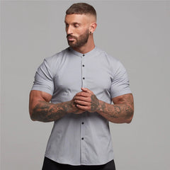 New Summer Shirt  Fitness Clothing Cotton Tops Short Sleeve Sports Shirts Brand Mens Short Cool Casual Fashion Breathable Shirt - TikTopia