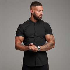 New Summer Shirt  Fitness Clothing Cotton Tops Short Sleeve Sports Shirts Brand Mens Short Cool Casual Fashion Breathable Shirt - TikTopia