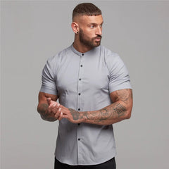 New Summer Shirt  Fitness Clothing Cotton Tops Short Sleeve Sports Shirts Brand Mens Short Cool Casual Fashion Breathable Shirt - TikTopia