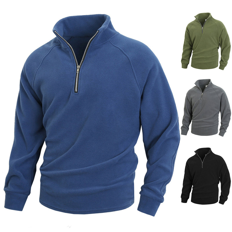 Slim-Fit Stand Collar Long Sleeve Pullover Coral Fleece Coat For Men - TikTopia