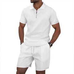Solid Color Polo Collar T-shirt Shorts Casual Suit - TikTopia