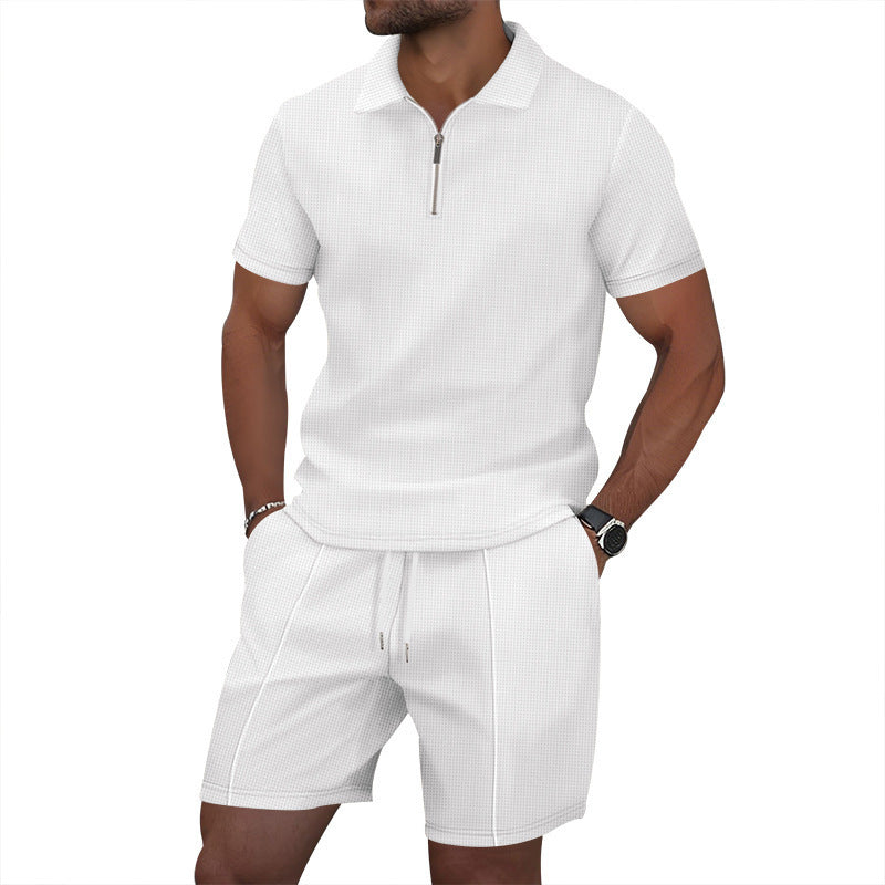 Solid Color Polo Collar T-shirt Shorts Casual Suit - TikTopia
