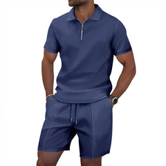 Solid Color Polo Collar T-shirt Shorts Casual Suit - TikTopia