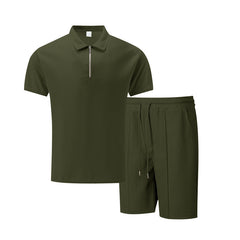 Solid Color Polo Collar T-shirt Shorts Casual Suit - TikTopia