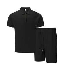 Solid Color Polo Collar T-shirt Shorts Casual Suit - TikTopia