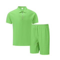 Solid Color Polo Collar T-shirt Shorts Casual Suit - TikTopia