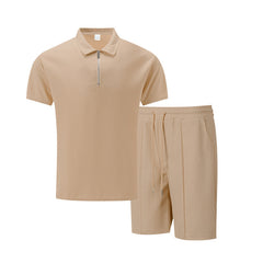 Solid Color Polo Collar T-shirt Shorts Casual Suit - TikTopia