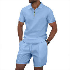 Solid Color Polo Collar T-shirt Shorts Casual Suit - TikTopia