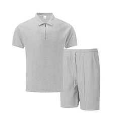 Solid Color Polo Collar T-shirt Shorts Casual Suit - TikTopia