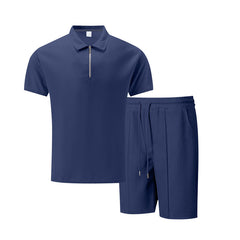 Solid Color Polo Collar T-shirt Shorts Casual Suit - TikTopia