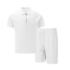 Solid Color Polo Collar T-shirt Shorts Casual Suit - TikTopia