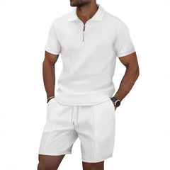 Solid Color Polo Collar T-shirt Shorts Casual Suit - TikTopia