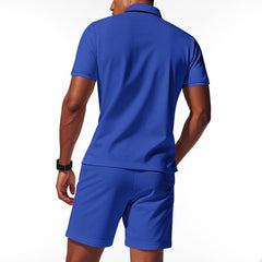 Solid Color Polo Collar T-shirt Shorts Casual Suit - TikTopia