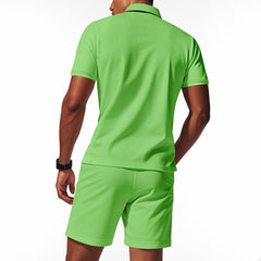 Solid Color Polo Collar T-shirt Shorts Casual Suit - TikTopia
