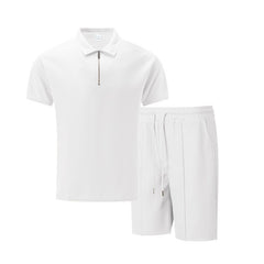 Solid Color Polo Collar T-shirt Shorts Casual Suit - TikTopia