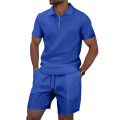 Solid Color Polo Collar T-shirt Shorts Casual Suit - TikTopia