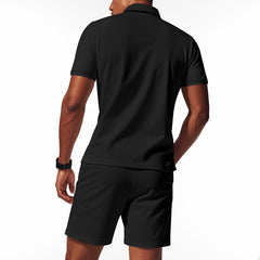 Solid Color Polo Collar T-shirt Shorts Casual Suit - TikTopia