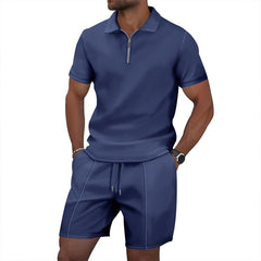 Solid Color Polo Collar T-shirt Shorts Casual Suit - TikTopia