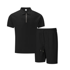 Solid Color Polo Collar T-shirt Shorts Casual Suit - TikTopia