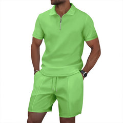 Solid Color Polo Collar T-shirt Shorts Casual Suit - TikTopia