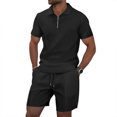 Solid Color Polo Collar T-shirt Shorts Casual Suit - TikTopia