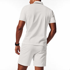 Solid Color Polo Collar T-shirt Shorts Casual Suit - TikTopia