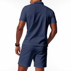 Solid Color Polo Collar T-shirt Shorts Casual Suit - TikTopia