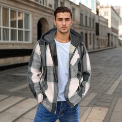 Men's Flannel Jacket Zipper Hooded Jacket - TikTopia