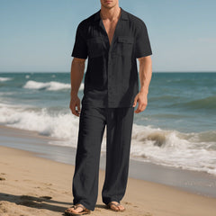 Simple Workwear Short Sleeve Shirt Trousers Suit Men - TikTopia