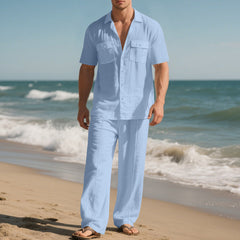 Simple Workwear Short Sleeve Shirt Trousers Suit Men - TikTopia