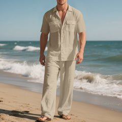 Simple Workwear Short Sleeve Shirt Trousers Suit Men - TikTopia