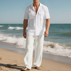 Simple Workwear Short Sleeve Shirt Trousers Suit Men - TikTopia