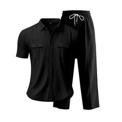 Simple Workwear Short Sleeve Shirt Trousers Suit Men - TikTopia
