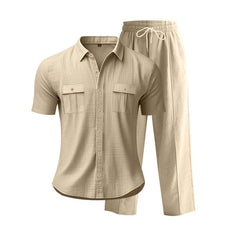 Simple Workwear Short Sleeve Shirt Trousers Suit Men - TikTopia