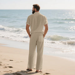 Simple Workwear Short Sleeve Shirt Trousers Suit Men - TikTopia