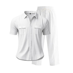 Simple Workwear Short Sleeve Shirt Trousers Suit Men - TikTopia