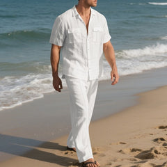 Simple Workwear Short Sleeve Shirt Trousers Suit Men - TikTopia