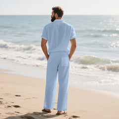 Simple Workwear Short Sleeve Shirt Trousers Suit Men - TikTopia