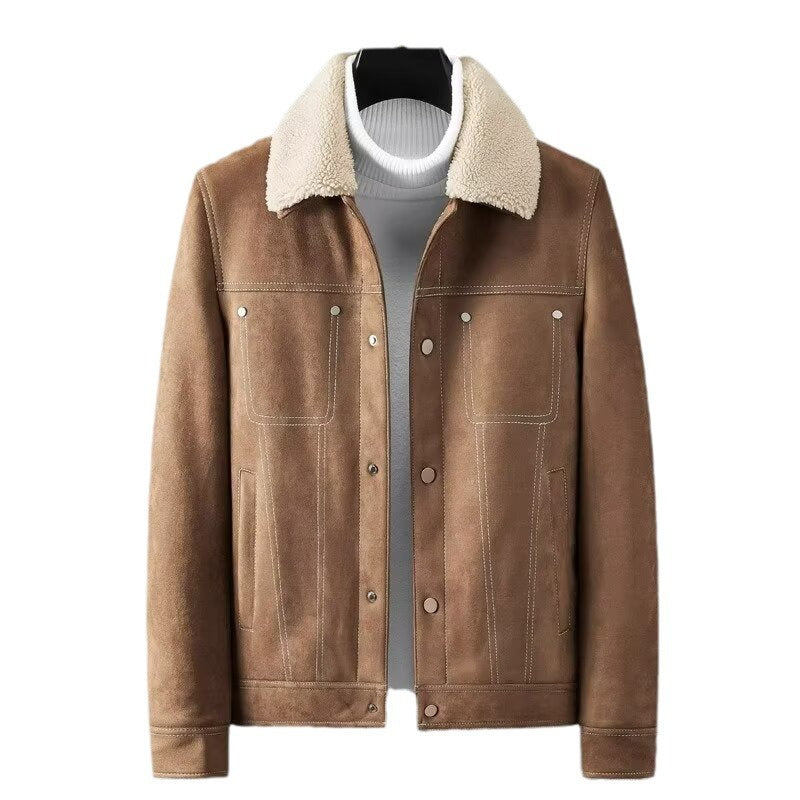 Suede Fabric Jacket Men's Short Autumn And Winter Thickened Work Clothes - TikTopia