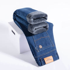 Fleece-lined Men's Loose Straight Plus Size Jeans - TikTopia